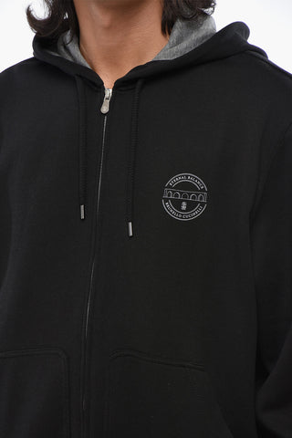 Cotton Blend Sweatshirt with Hood and Zip Closure
