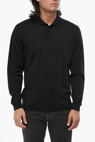 Solid Color Merino Wool Sweater with Polo Neck