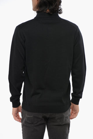 Solid Color Merino Wool Sweater with Polo Neck