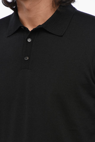 Solid Color Merino Wool Sweater with Polo Neck