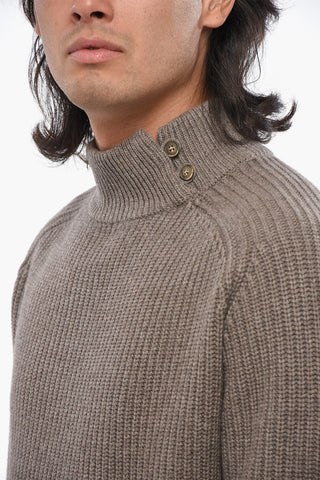 Wool and Cashmere Turtleneck Sweater with Buttons