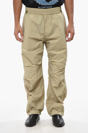 Solid-Color Nylon Pants with Elastic Waist
