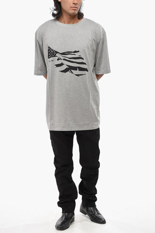 Solid-Color Crewneck T-Shirt with Front Print