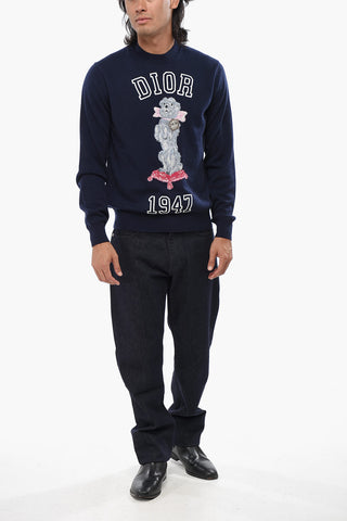 Crew Neck 1947 Cashmere Sweater with Embroidery