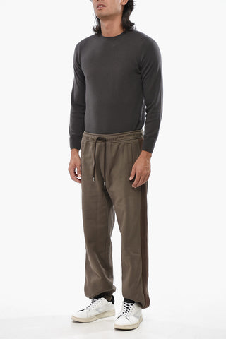 Joggers in Cotone Felpato con Banda Laterale a Motivo Chevron