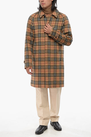 Cappotto in Misto Lana a Quadri con Abbottonatura Nascosta