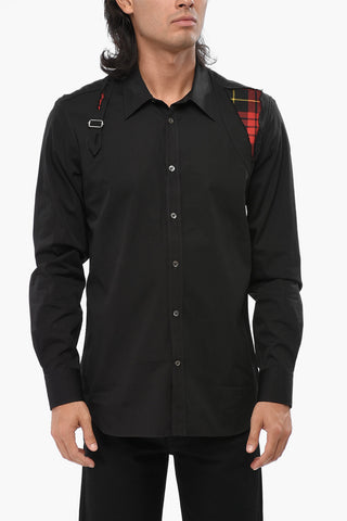 Poplin Cotton Harness Shirt with Checked Details