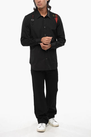 Poplin Cotton Harness Shirt with Checked Details