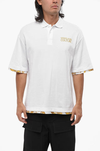 JEANS COUTURE Piquè Cotton Polo Shirt with Baroque Motif Details