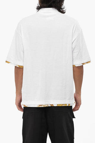 JEANS COUTURE Piquè Cotton Polo Shirt with Baroque Motif Details