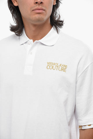 JEANS COUTURE Piquè Cotton Polo Shirt with Baroque Motif Details