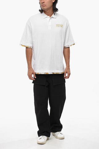 JEANS COUTURE Piquè Cotton Polo Shirt with Baroque Motif Details