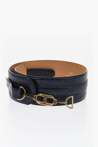 Faux-leather Belt with Croco Pattern
