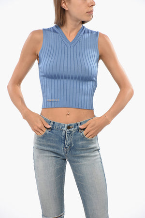 Geripptes ärmelloses Top mit V-Ausschnitt