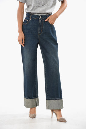 Jeans Stonewashed ad Orlo Con Risvolto