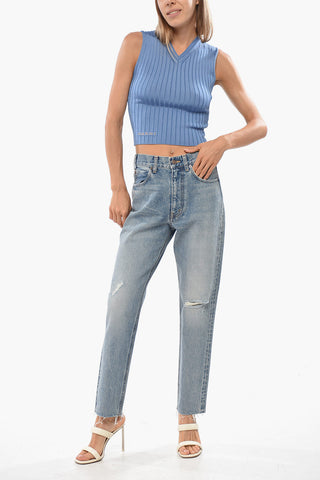 Frayed Hem Mid Wash Jeans 15cm