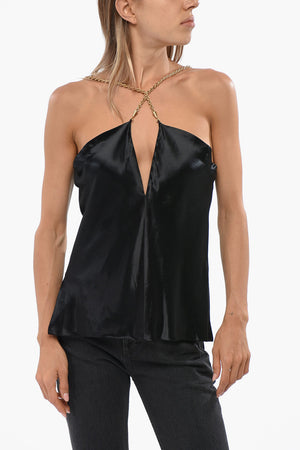 Top in Satin con Spalline in Effetto Dorato