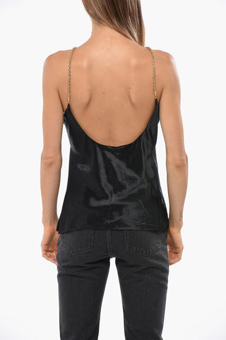 Top in Satin con Spalline in Effetto Dorato