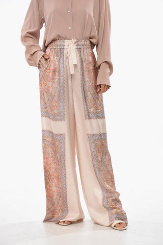 Silk Wide-Leg Pants with Bandana Print
