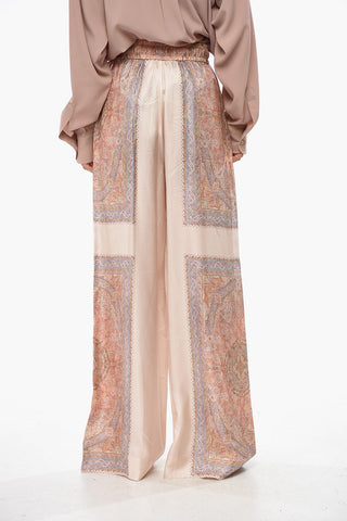 Silk Wide-Leg Pants with Bandana Print