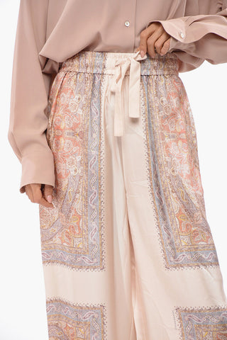 Silk Wide-Leg Pants with Bandana Print