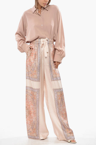 Silk Wide-Leg Pants with Bandana Print