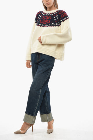 Wool Crew-Neck Sweater with Frontal Monogram
