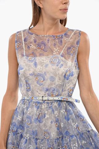 Floral Motif Recycled Fabric Dress with Belt