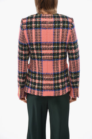 Stretch Wool Checked Jacket With Gold-Effect Buttons