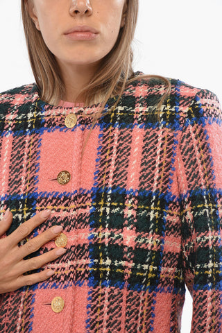 Stretch Wool Checked Jacket With Gold-Effect Buttons