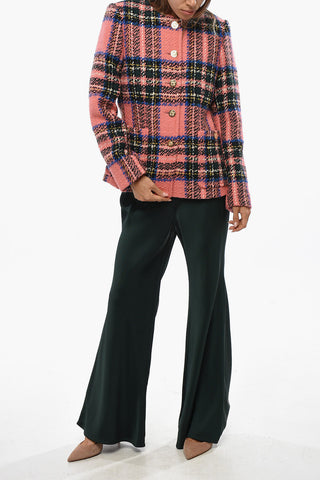 Stretch Wool Checked Jacket With Gold-Effect Buttons