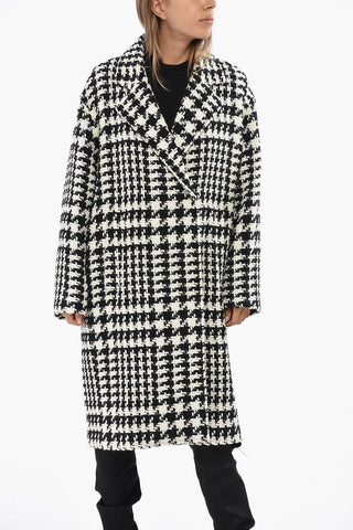 Bicolor Wool-Blend Double-Breasted Coat with Snap Buttons