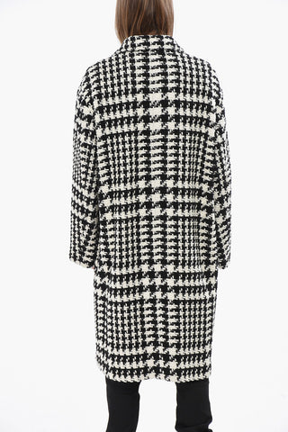 Bicolor Wool-Blend Double-Breasted Coat with Snap Buttons