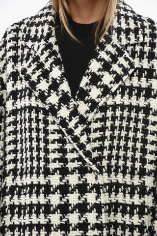 Bicolor Wool-Blend Double-Breasted Coat with Snap Buttons
