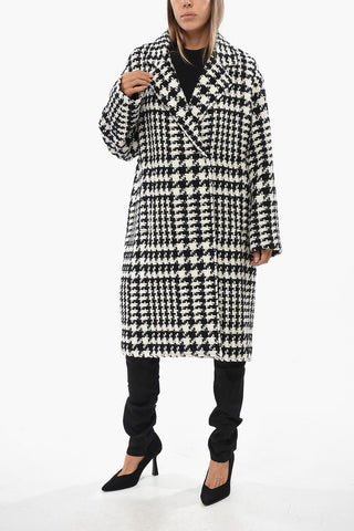 Bicolor Wool-Blend Double-Breasted Coat with Snap Buttons