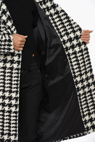 Bicolor Wool-Blend Double-Breasted Coat with Snap Buttons