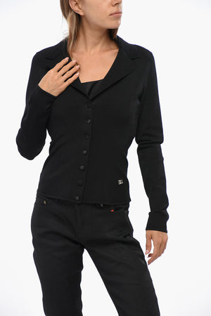 Solid-Color Cardigan with Covered Buttons
