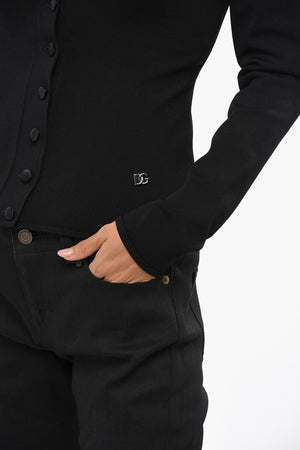 Solid-Color Cardigan with Covered Buttons