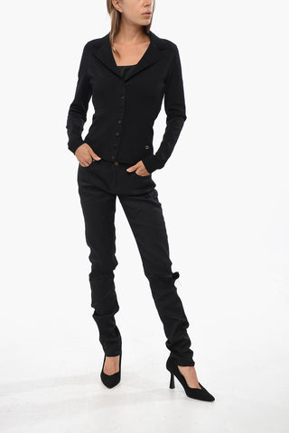 Solid-Color Cardigan with Covered Buttons