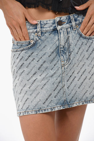 Minigonna In Denim con Logo All-Over