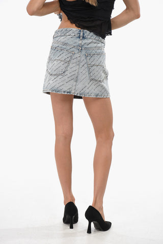 Minigonna In Denim con Logo All-Over