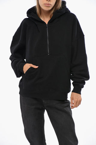 Fleeced-Cotton Hoodie with Half Zip