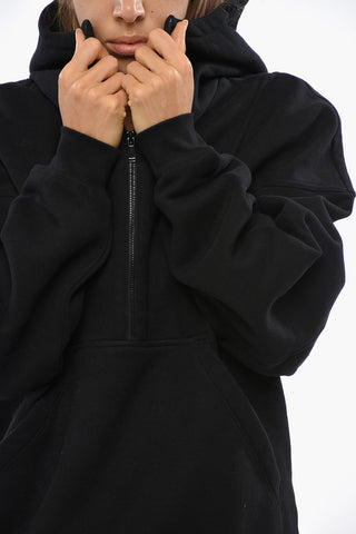 Fleeced-Cotton Hoodie with Half Zip