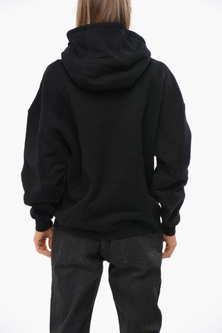 Fleeced-Cotton Hoodie with Half Zip