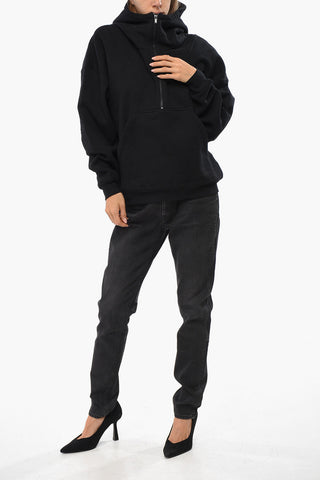 Fleeced-Cotton Hoodie with Half Zip