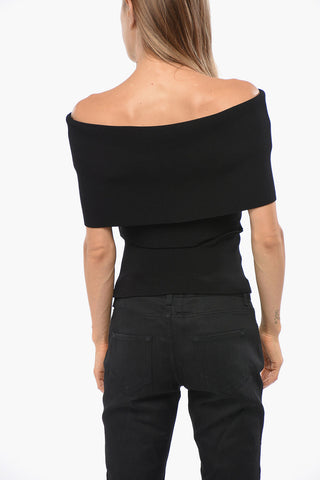 Solid Color Ribbed Off-Shoulder Top with Cut-Out Detail