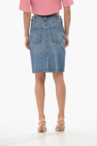 Denim Skirt with Logo Buttons