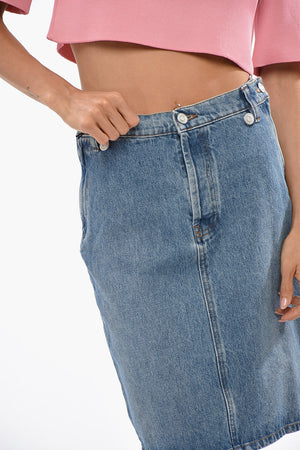 Denim Skirt with Logo Buttons