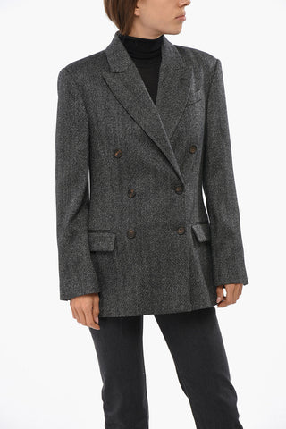 Virgin Wool-Blend Herringbone Double-Breasted Blazer