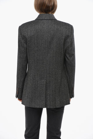 Virgin Wool-Blend Herringbone Double-Breasted Blazer